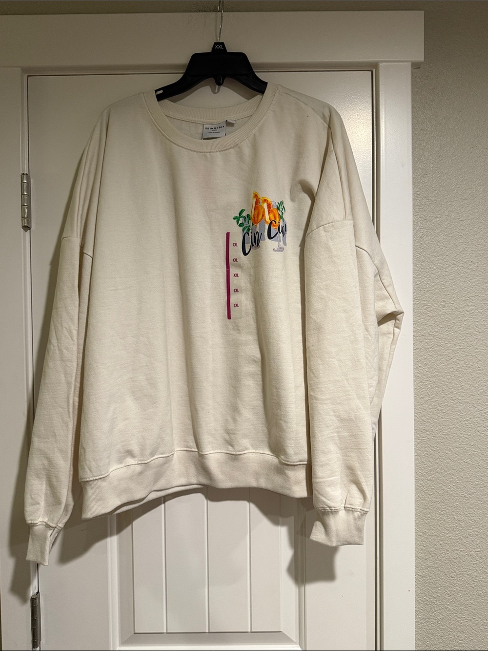 Cream Graphic Crewneck Sweatshirt with Tropical Print